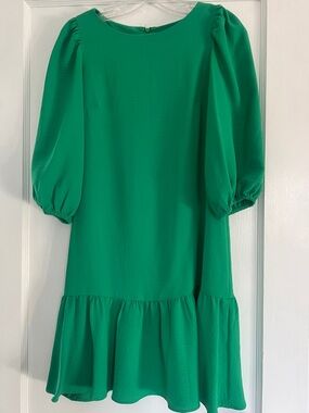 Dkny Emerald Green Puff Sleeve Mini Dress